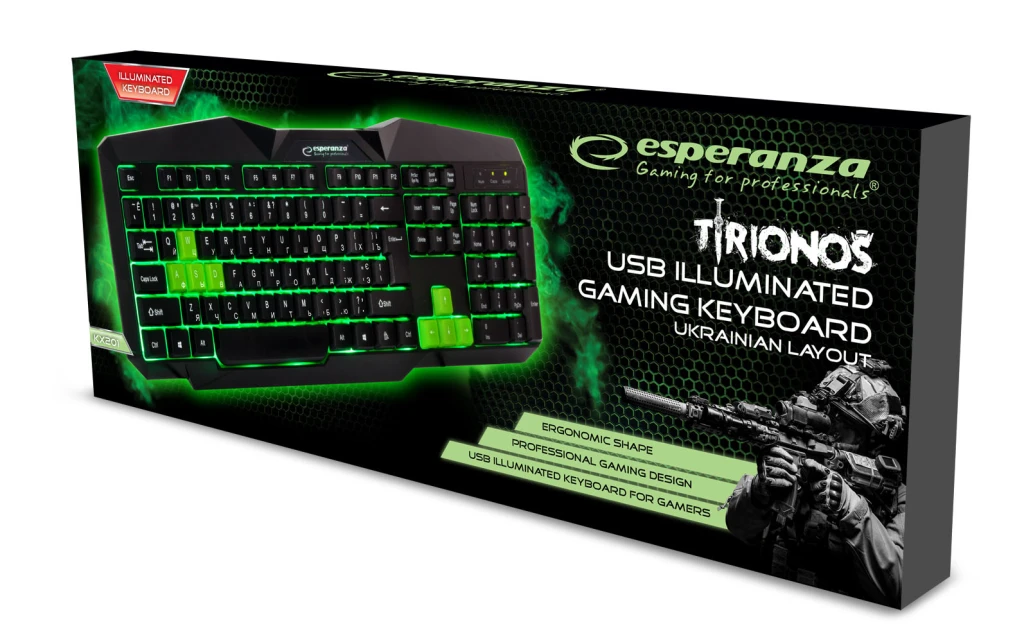 Keyboard esperanza tirons  egk201g green - ru layout / gaming, illuminated 2