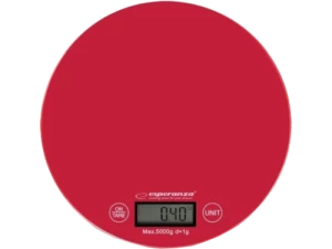 Kitchen Scale Esperanza MANGO EKS003R Red  Touch buttons, Maximum capacity: 5000g, Division: 1g, Four units of measure: g /lb/oz/kg, Tare Function, Ov