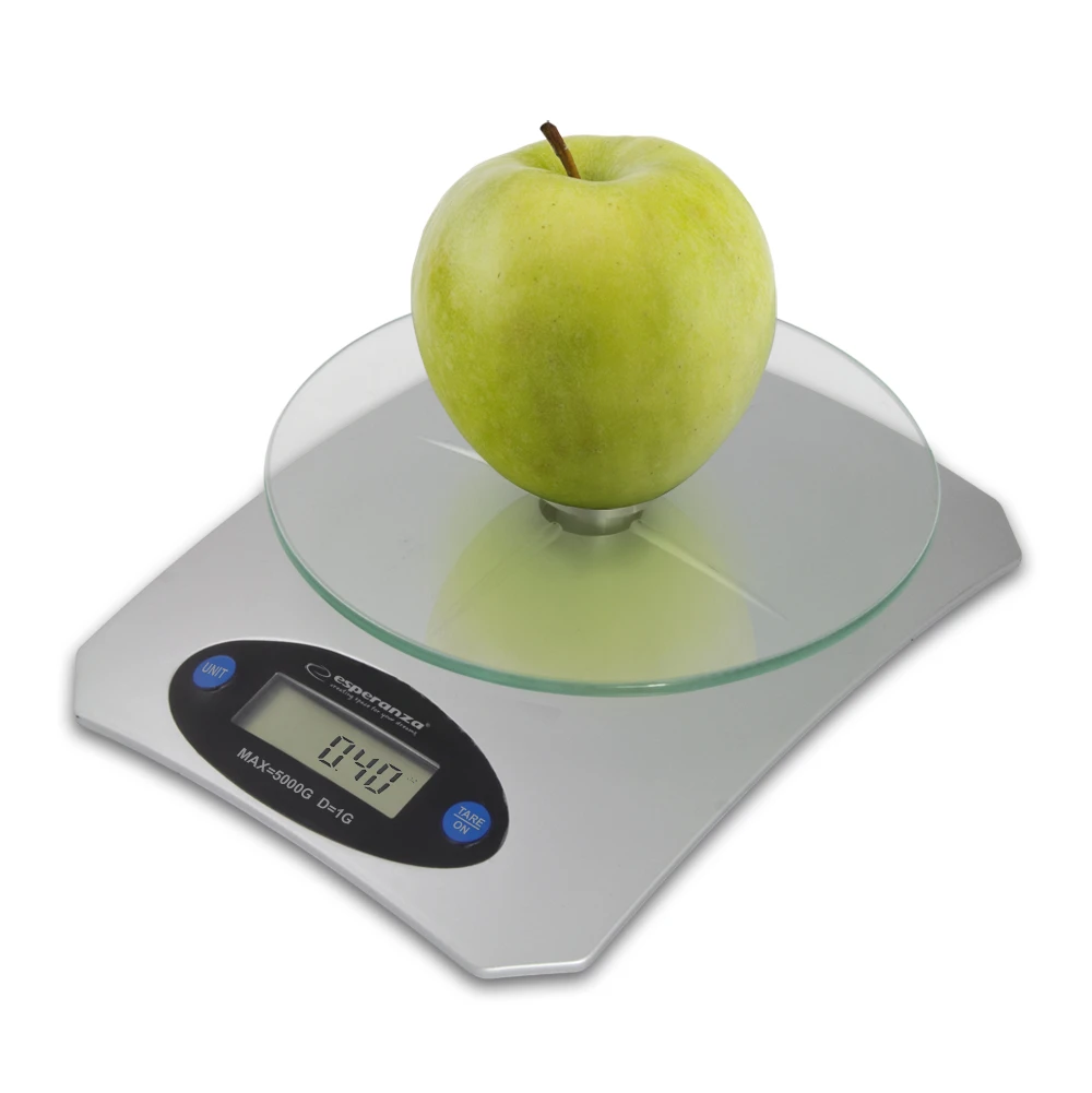 Kitchen scale esperanza avocado eks006 gray, maximum capacity: 5000g, division: 1g, four units of measure: g /lb/oz/kg, tare function, power: 1xcr2032 3