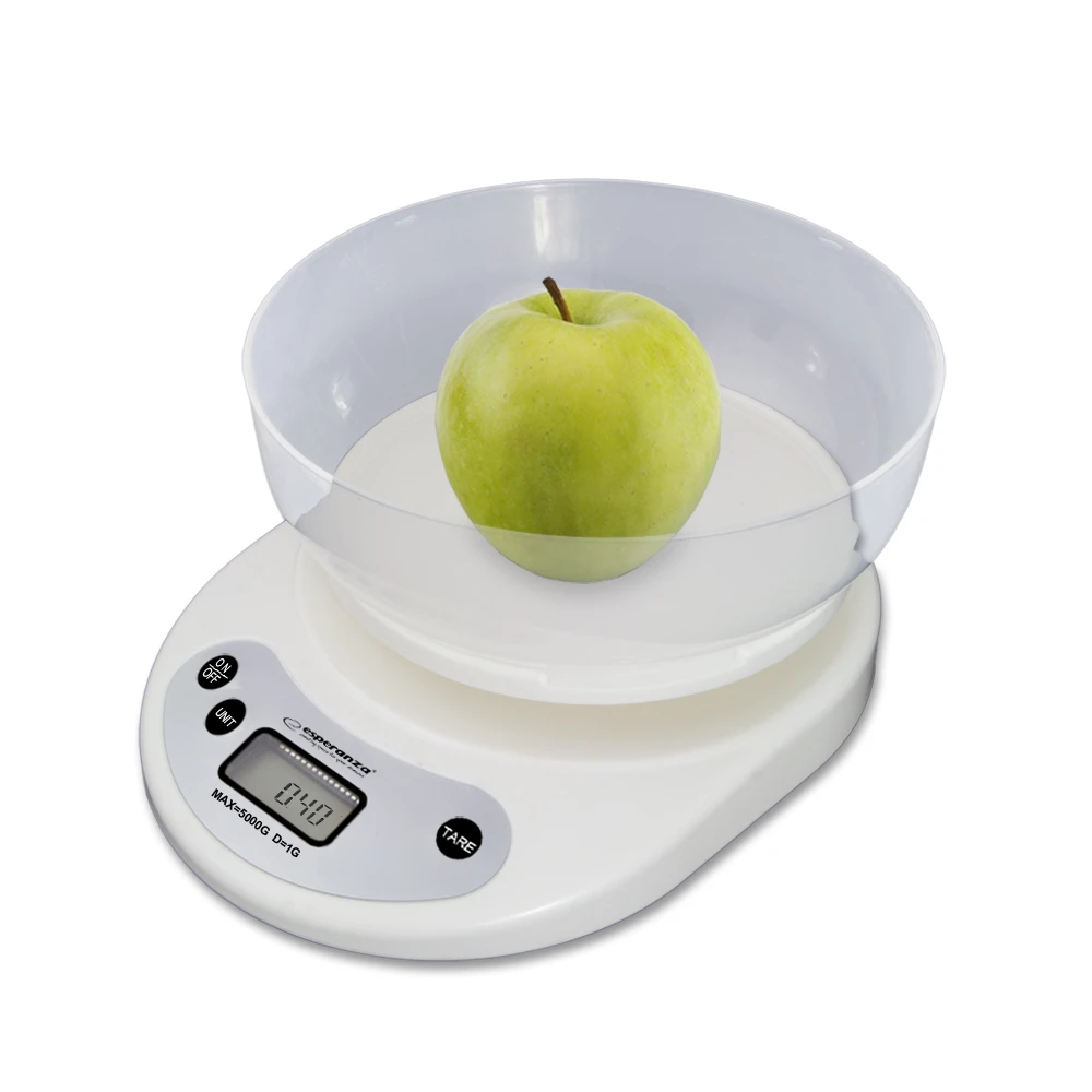 Kitchen scale esperanza coconut eks007 white with bowl (1l), maximum capacity: 5000g, division: 1g, four units of measure: g /lb/oz/kg, tare function, 3