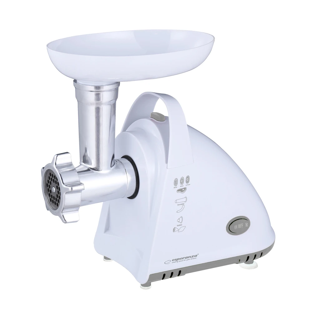Meat grinder esperanza meatloaf ekm031, 2200w strong engine, stainless steel knife, metal spiral drive, 3 discs (2,7mm, 4mm, 8mm), forward and reverse 5
