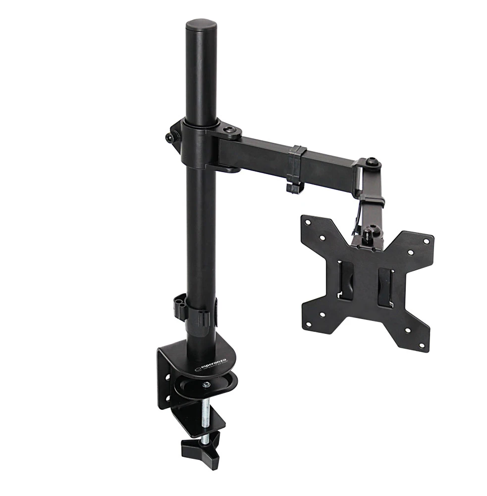 Arm for 1 monitor 10"-27"  esperanza horkos erw017, adjustable desk display mounting arm, tilt adjustment (up/down): +80o/-90o, right/left adjustment: 7