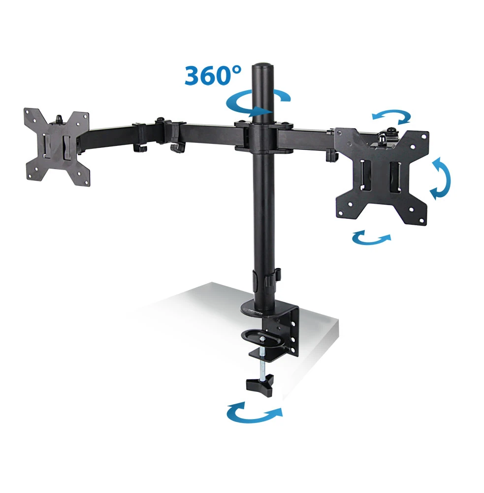 Arm for 2 monitor 10"-27"  esperanza sylen erw018, adjustable desk display mounting arm, tilt adjustment (up/down): +80o/-90o, right/left adjustment: 2