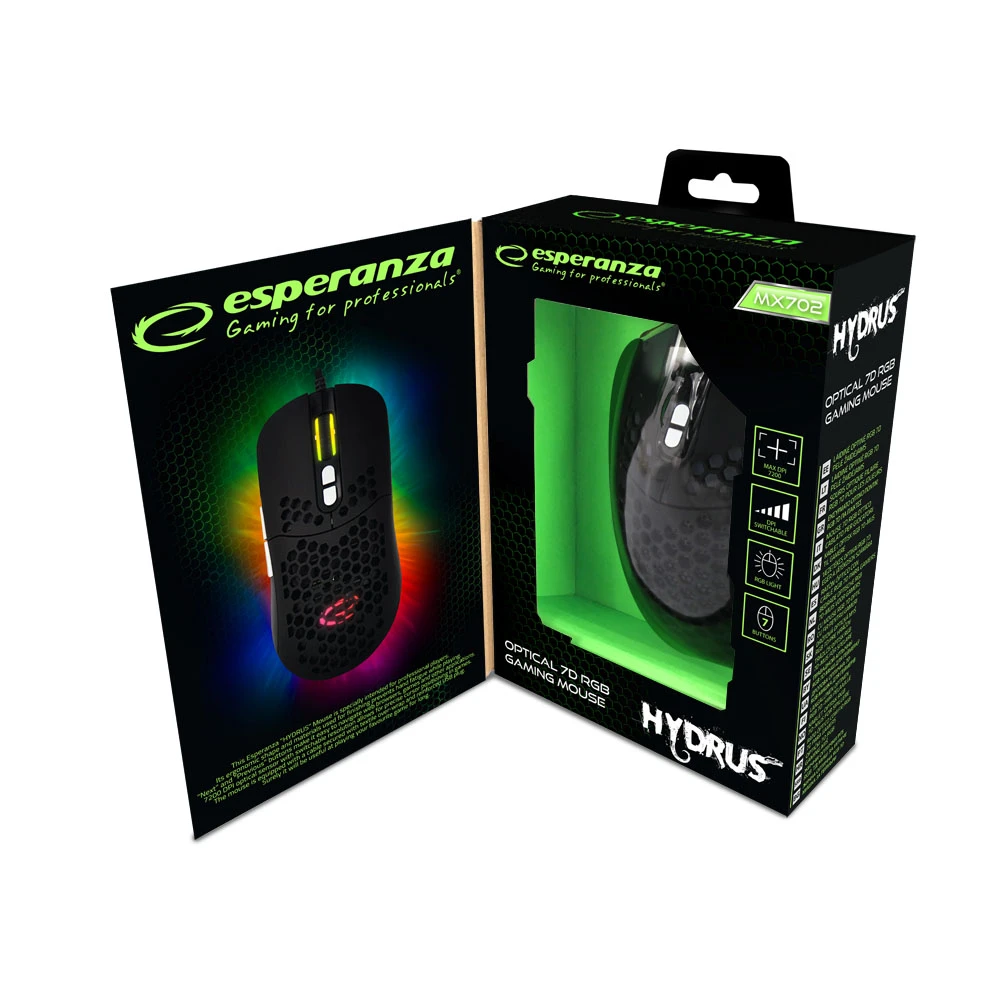 Mouse esperanza hydrus egm702, gaming mouse, 7200dpi, optical sensor, 7d rgb, teflon, 7 buttons, usb braided cable 4