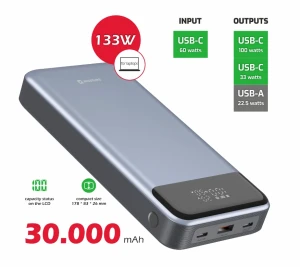 30000mah powerbank - swissten 133w pd for laptops gray Thumbnail 3