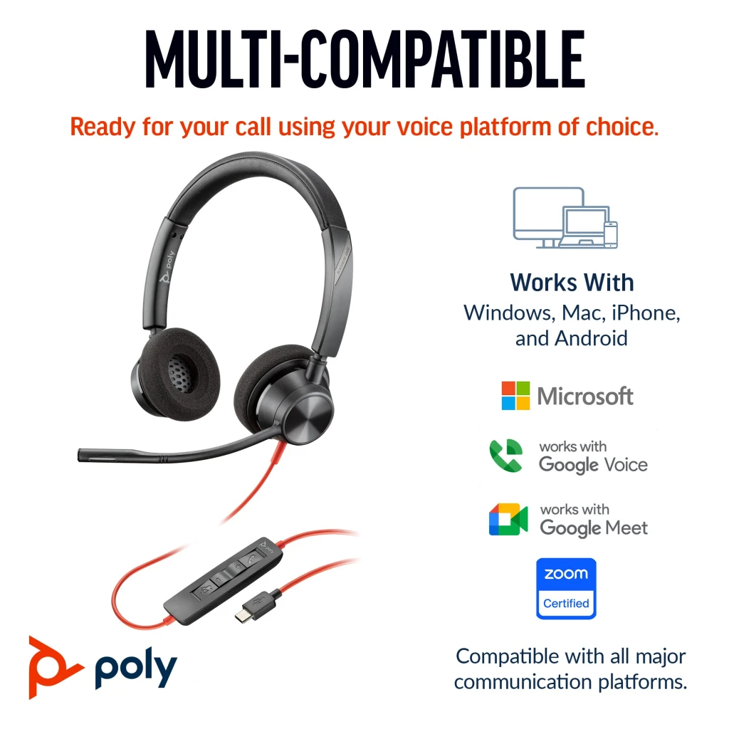 Casti poly blackwire 3320 stereo microsoft teams certified + adaptor usb-c/a 2