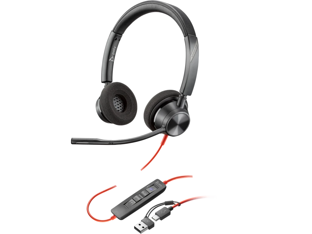 Casti poly blackwire 3320 stereo microsoft teams certified + adaptor usb-c/a 3