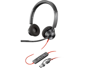 Casti Poly Blackwire 3320 stereo Microsoft Teams Certified + adaptor USB-C/A