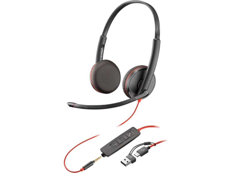 Căști usb-c poly blackwire 3225 stereo + mufă 3,5 mm + adaptor usb-c/a (8x229aa) 2