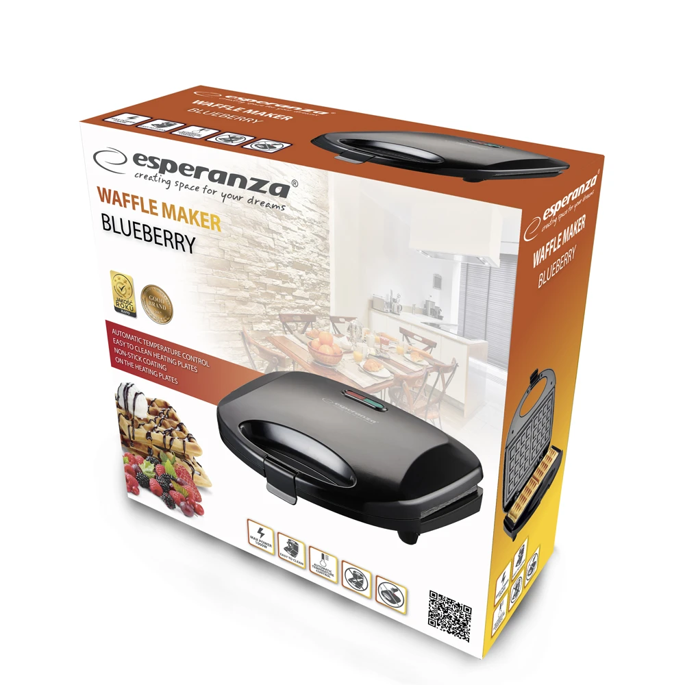 Waffle maker esperanza  blueberry ekt008, 1000w, automatic temperature control, non-stick coating of the heating plates, heat-insulating handle 3