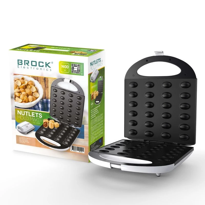 Nut shape maker brock hz 3024, 1400w, for 24 nutlets, cool touch housing, non-stick surface, power and ready indicator lights, anti-slip feet 11
