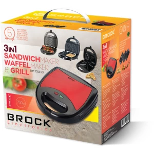 Sandwich Maker BROCK SSM 2003 RD, 750W, 3 in 1 functions (sandwich maker, waffle maker and grill), Length of the power cord 75 cm