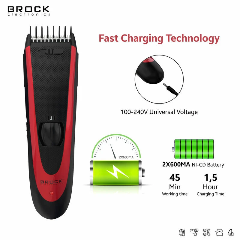 Hair clipper brock bhc 2001 stainless steel blade, 1 pcs comb attachment, cutting lenght: 3-15mm, special rotary button (24 steps to choose) for fine 5