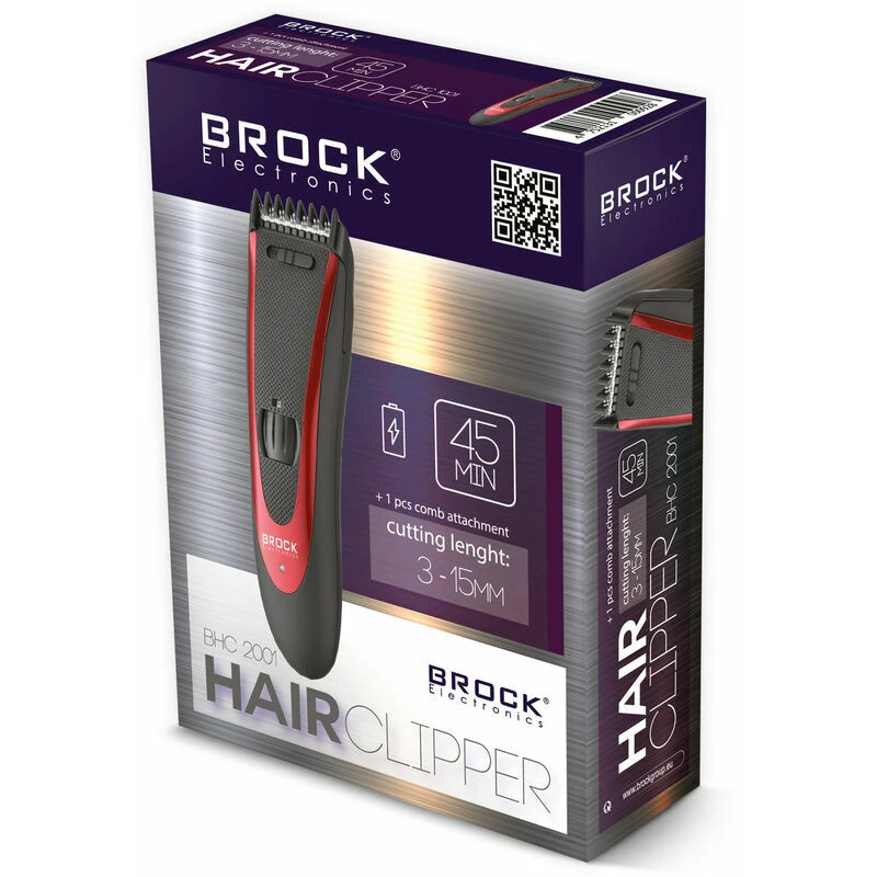 Hair clipper brock bhc 2001 stainless steel blade, 1 pcs comb attachment, cutting lenght: 3-15mm, special rotary button (24 steps to choose) for fine 9