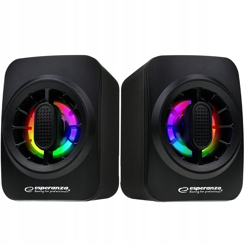 Speakers 2.0  esperanza sakara egs104, 5w (2 x 2.5w), led rainbow lighting, volume control, built in amplifier, power supply: 5v, they require: usb an 4