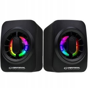 Speakers 2.0  Esperanza Sakara EGS104, 5W (2 x 2.5W), LED Rainbow lighting, Volume control, built in amplifier, Power supply: 5V, They require: USB an