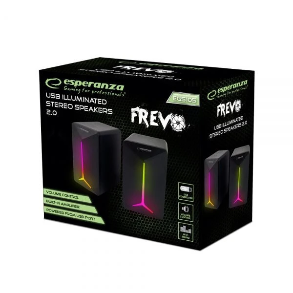 Speakers 2.0  esperanza frevo egs105, 5w (2 x 2.5w), led rainbow lighting, volume control, built in amplifier, power supply: 5v, they require: usb and 3