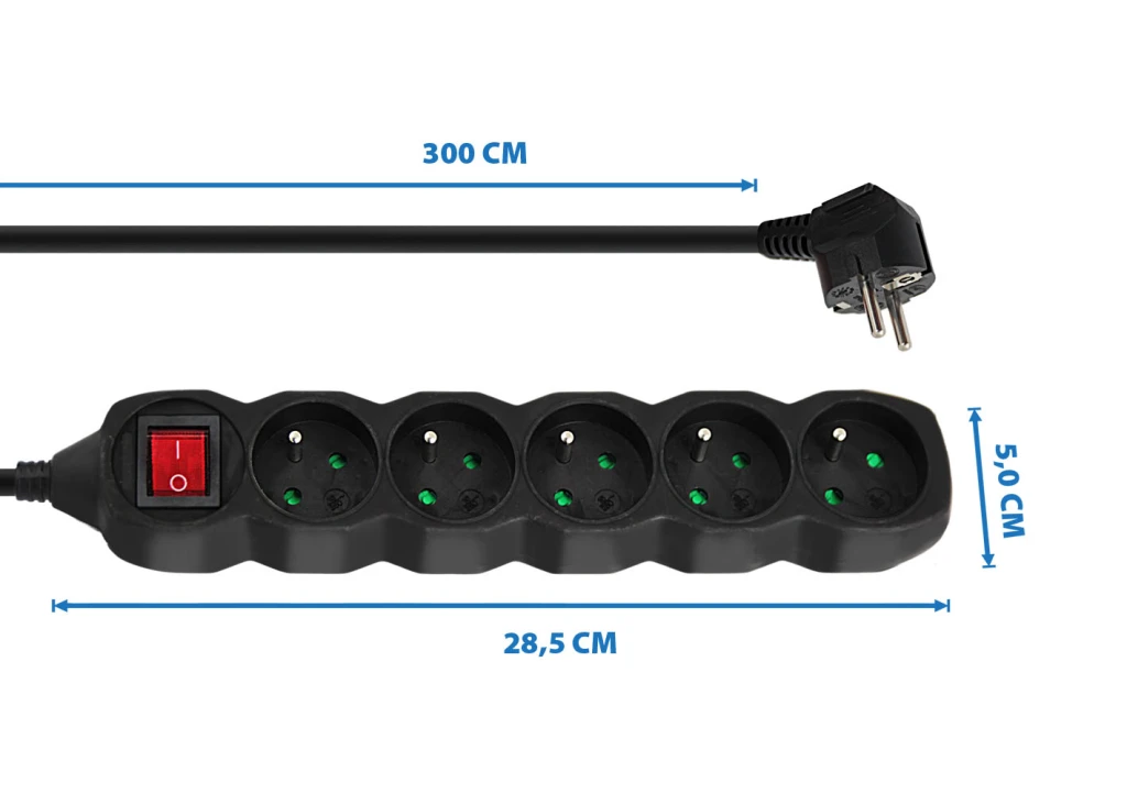 Prelungitor сг protectie esperanza elk215k, 3.0m, 5 sockets, switch on/off, 16a, black 3