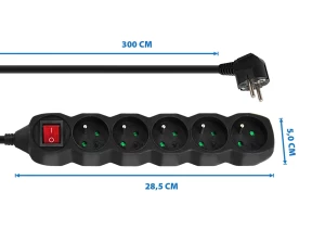Prelungitor сг protectie Esperanza ELK215K, 3.0m, 5 sockets, switch ON/OFF, 16A, Black