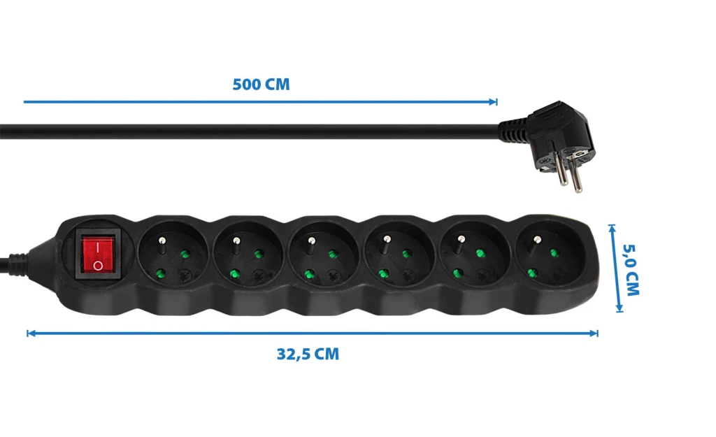 Prelungitor сг protectie esperanza elk219k, 5.0m, 6 sockets, switch on/off, 16a, black 4