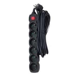 Prelungitor сг protectie esperanza elk219k, 5.0m, 6 sockets, switch on/off, 16a, black