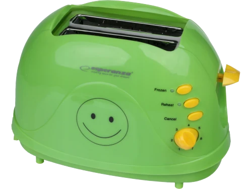 Toster esperanza smiley ekt003 green, 750w, 3 in 1, toasting, reheating, defrost frozen bread, designed to prepare thick and thin toast, electronic ti 2