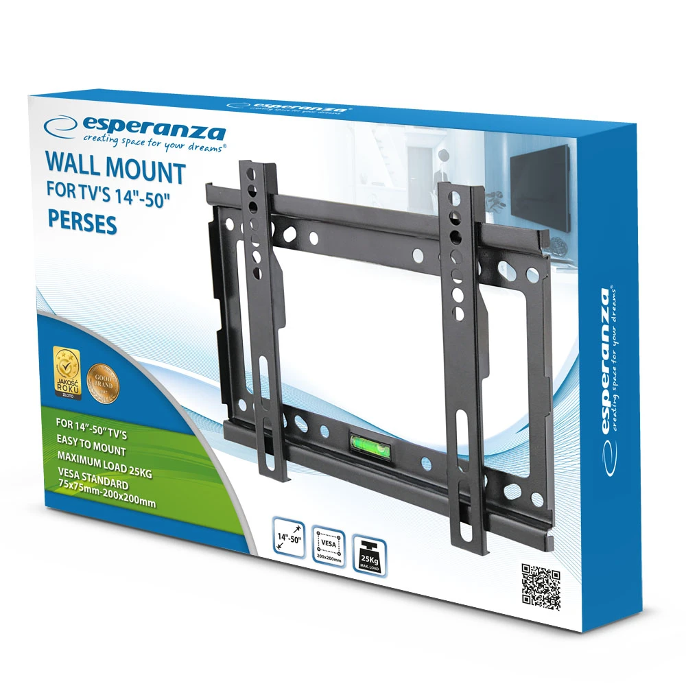 Esperanza tv-wall mount perses erw013 for 14-50", max load 25kg, vesa 75x75-200x200mm, distance of tv from wall: 24mm, level included, weight: 380g 7