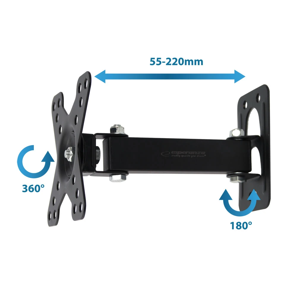Esperanza tv-wall mount horus erw011 for 12-50", max load 20kg, vesa 75x75-200x200mm, distance of tv from wall: 55-220mm, tilt adjustment up to 25°, h 3