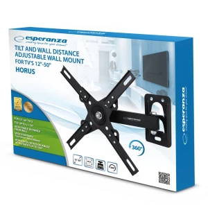Esperanza TV-Wall Mount HORUS ERW011 for 12-50", Max load 20kg, Vesa 75x75-200x200mm, Distance of TV from wall: 55-220mm, Tilt adjustment up to 25°, H