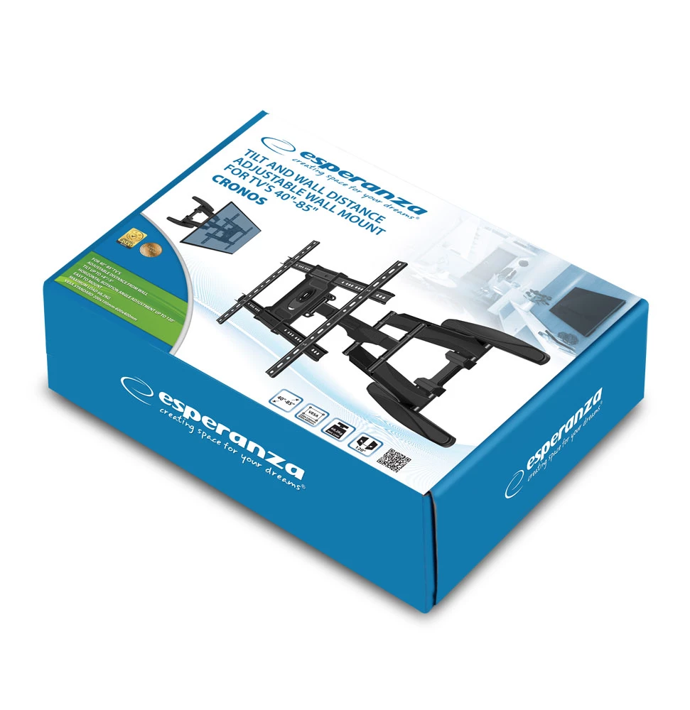 Esperanza tv-wall mount cronos erw021 for 40-85", max load 68kg, vesa 200x100-600x400mm, distance of tv from wall: 60-500mm, horizontal swivel adjustm 9