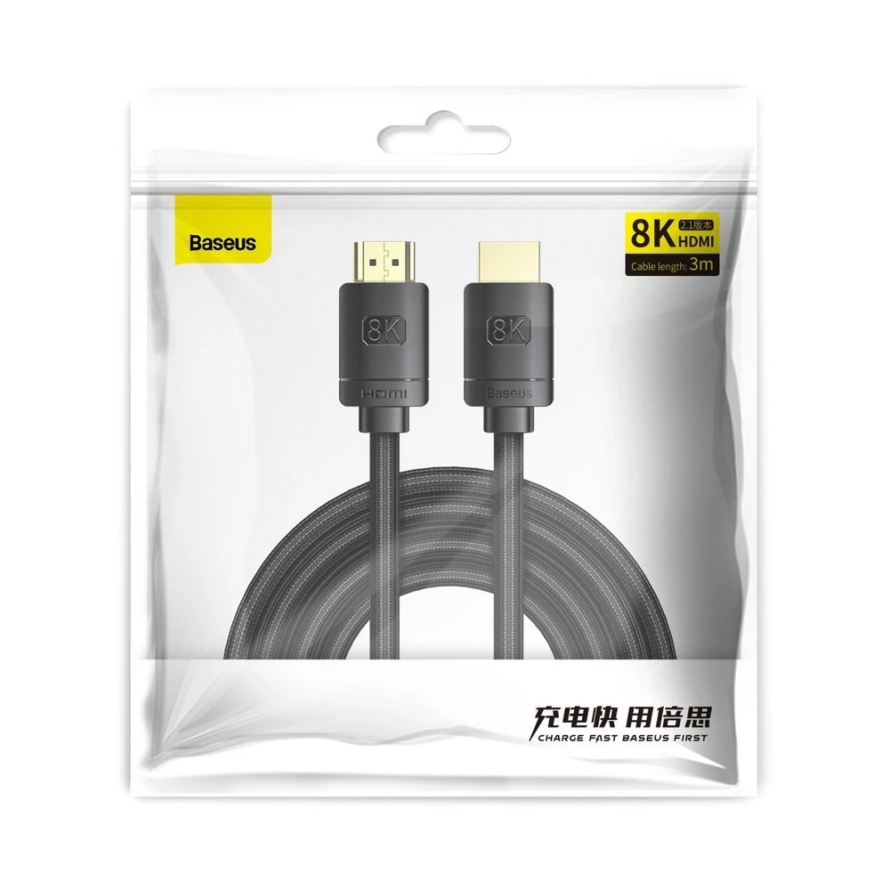 Cable hdmi m to hdmi m  2m  8k  baseus hight definition, ver. 2.1,  8k/60hz, 4k/120hz, 3d, hdr, 48gbps, gold-plated, cakgq-k01 6