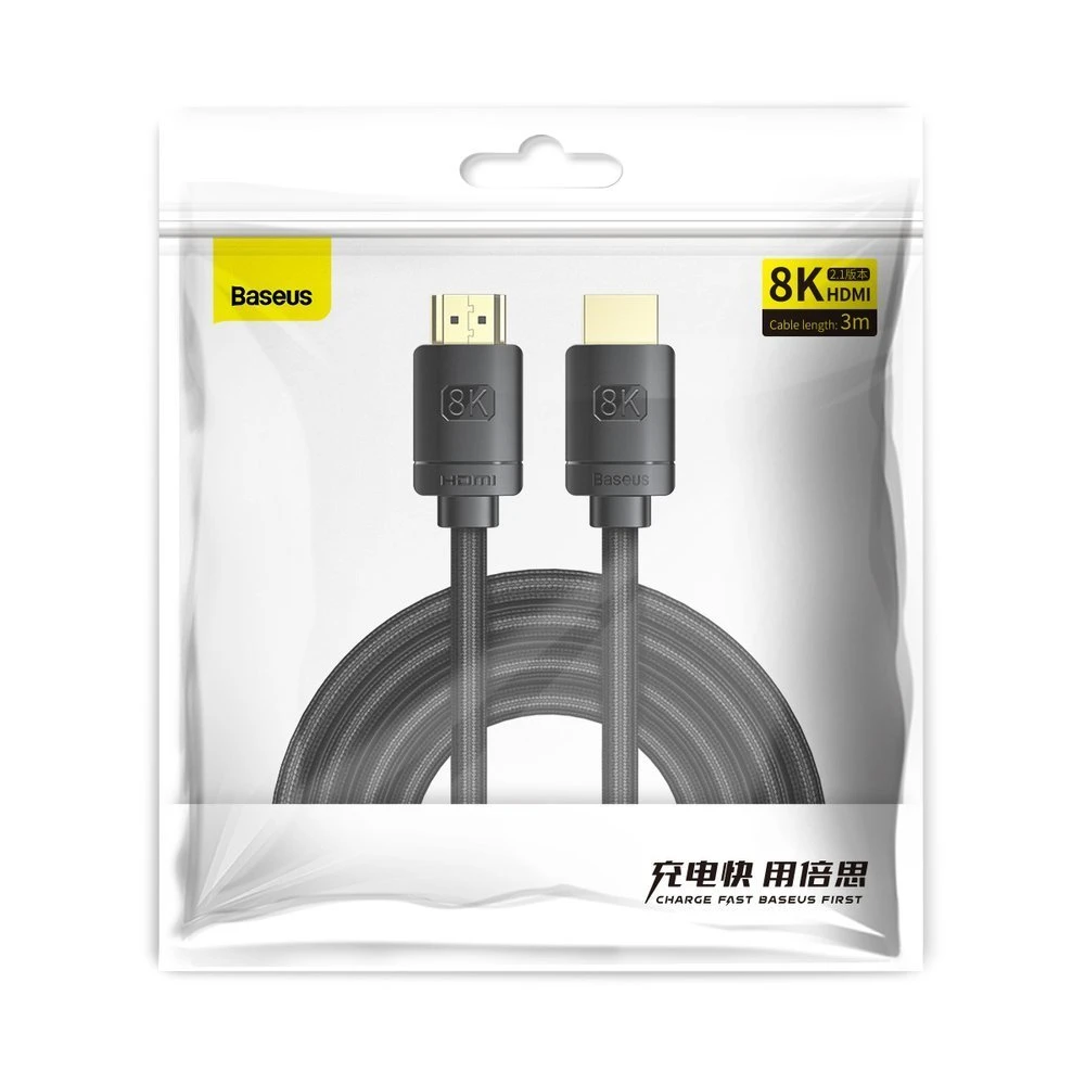 Cable hdmi m to hdmi m  2m  8k  baseus hight definition, ver. 2.1,  8k/60hz, 4k/120hz, 3d, hdr, 48gbps, gold-plated, cakgq-k01 5