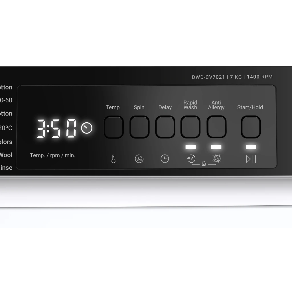 Masina de spalat rufe daewoo dwd-cv7021,  7 kg / 1400rpm, 53cm, clasa a, motor inverter, display, panou negru + usa dubla neagra, 15 program, alb 8