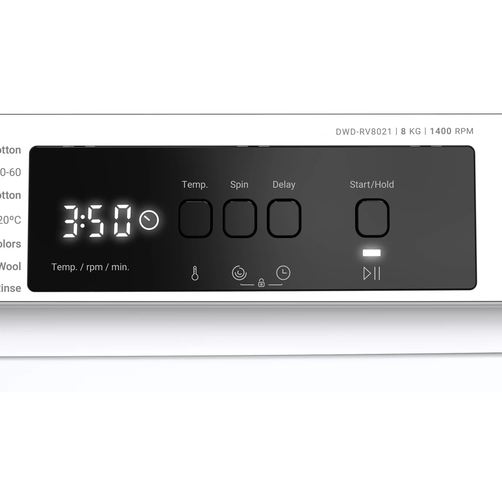 Masina de spalat rufe daewoo dwd-rv8021,  8 kg / 1400rpm, 53cm, clasa a, motor inverter, display 7