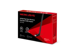 MERCUSYS MU6H AC650 High Gain Wireless Dual Band USB Adapter,SPEED: 200 Mbps at 2.4 GHz + 433 Mbps at 5 GHz,SPEC: 1× High Gain External Antenna, USB 2