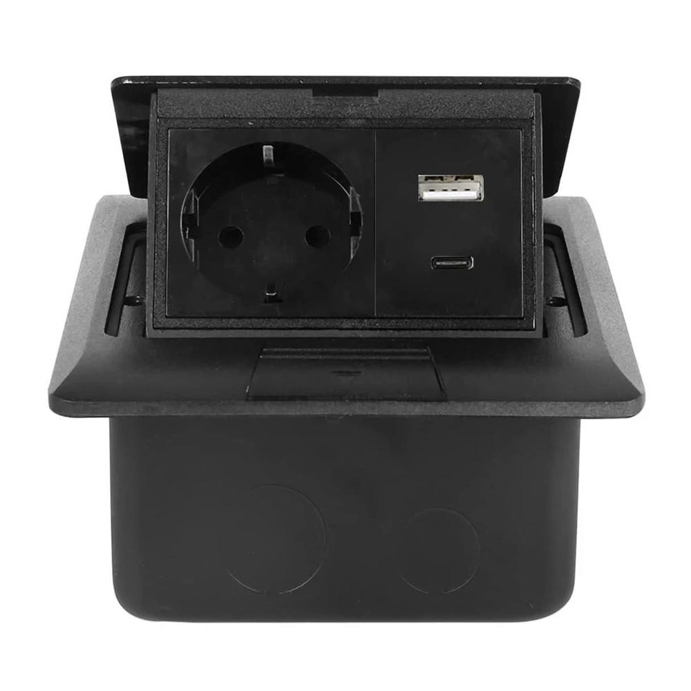 Multifunctional desktop socket, eu plug, 1 socket, 1 usb, 1 type-c, black 2