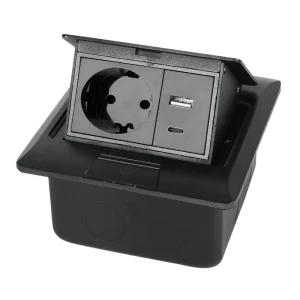 Multifunctional Desktop Socket, EU Plug, 1 Socket, 1 USB, 1 Type-C, Black