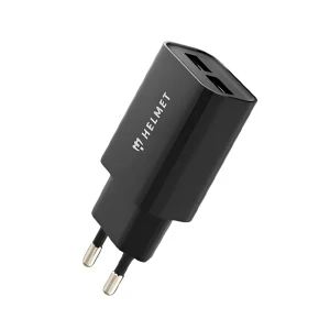 Сетевое зарядное устройство helmet с кабелем usb to lightning, 2xusb 2.4a, черное