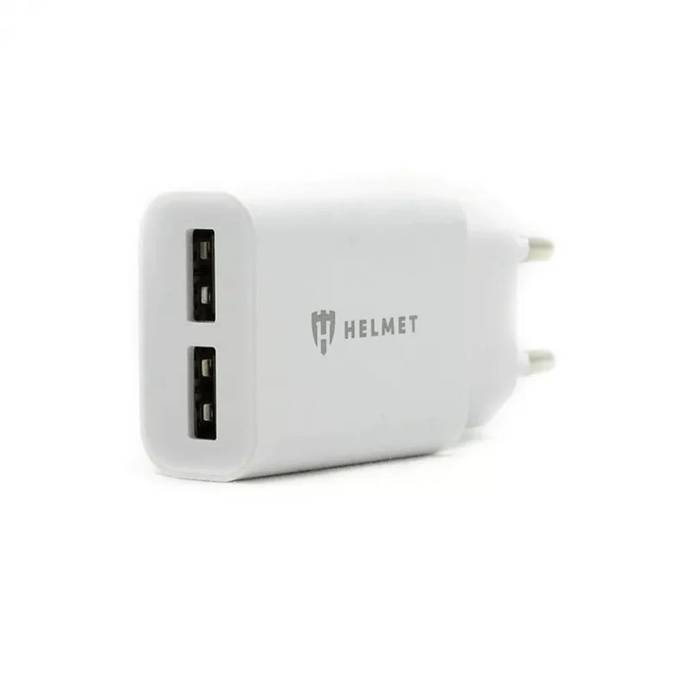 Helmet wall charger with cable usb to lightning 2xusb 2.4a, white 2