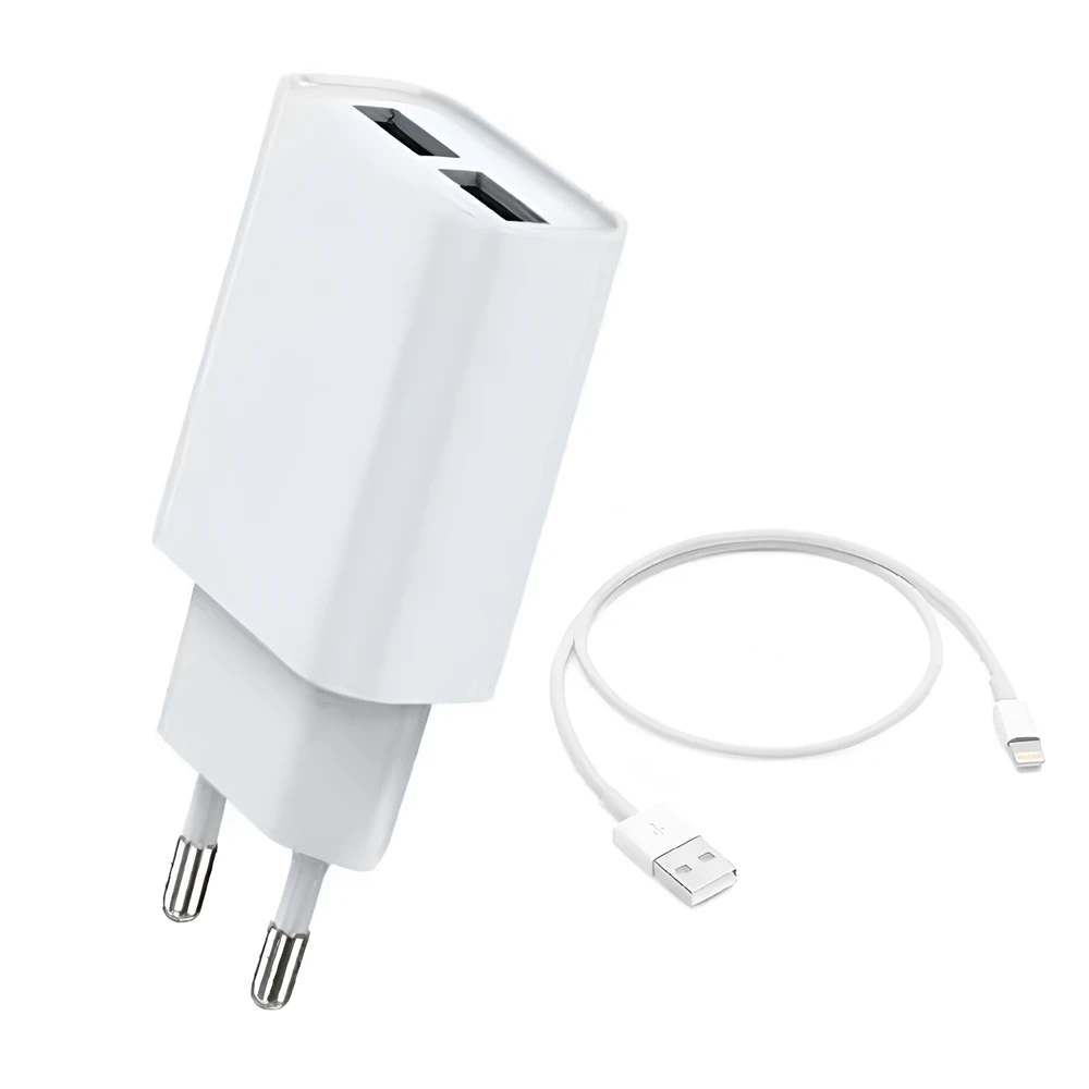 Helmet wall charger with cable usb to lightning 2xusb 2.4a, white 3
