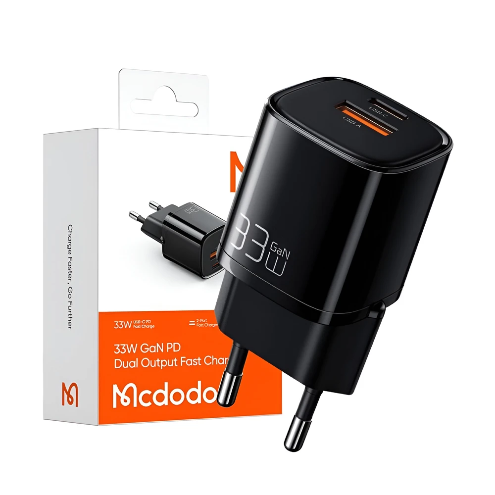 Mcdodo wall charger nano series 1*usb-a+1*type-c 3a 33w, black 3