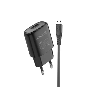 Сетевое зарядное устройство jokade с кабелем usb - micro-usb, 3a, черное