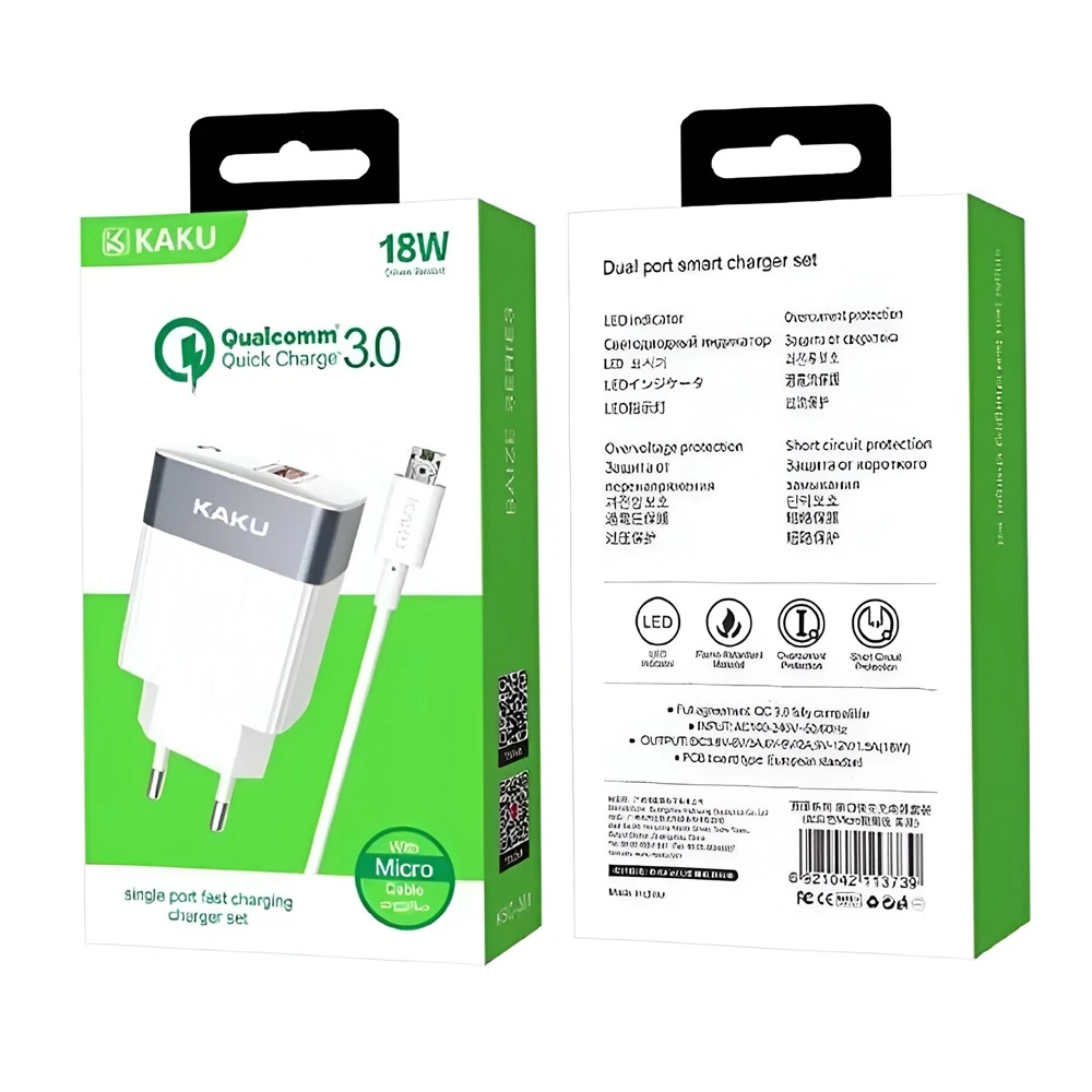 Ksiga wall charger with cable usb to micro-usb 18w ksc-369 baize, white 3