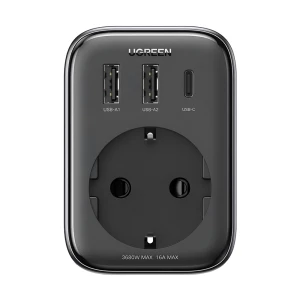 Ugreen outlet extender 30w 2*usb + type-c + ac cd314, black