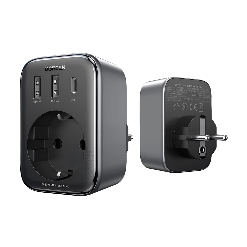 Ugreen outlet extender 30w 2*usb + type-c + ac cd314, black 3
