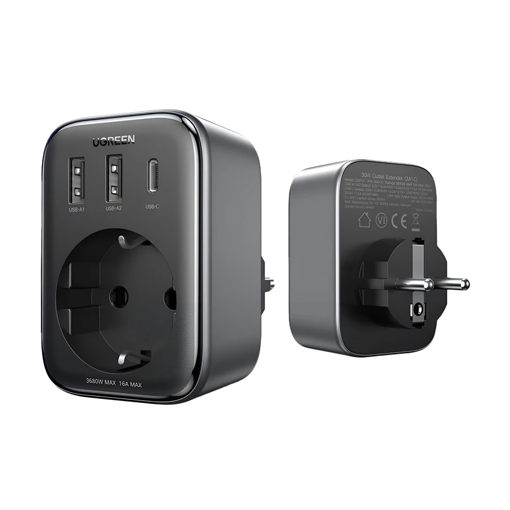 Ugreen outlet extender 30w 2*usb + type-c + ac cd314, black 3
