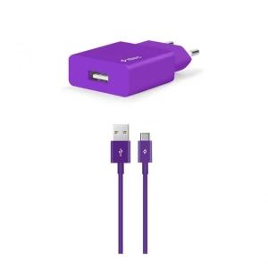 Ttec wall charger with cable usb to type-c 2.4a (1.2m) smart travel, purple