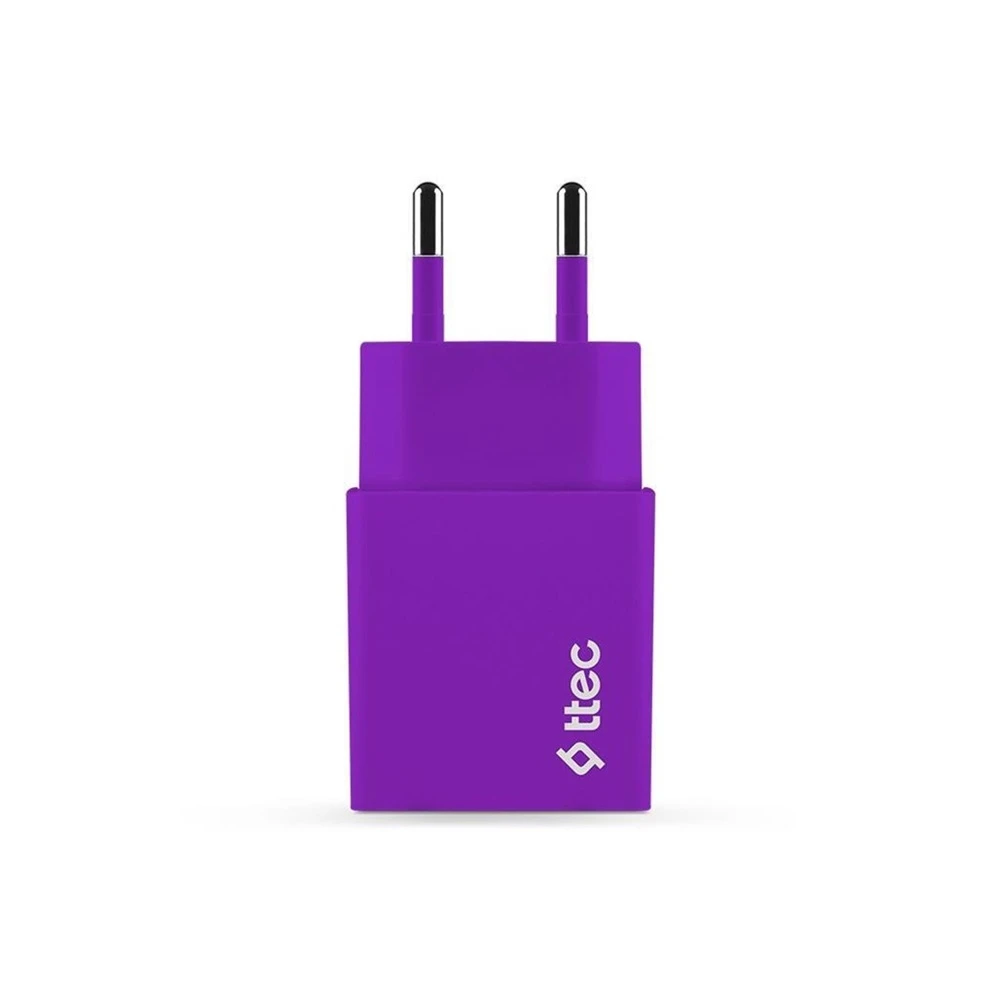 Ttec wall charger with cable usb to type-c 2.4a (1.2m) smart travel, purple 2