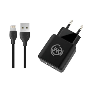 Сетевое зарядное устройство wk design 2xusb 2.1a (кабель usb to lightning), черное