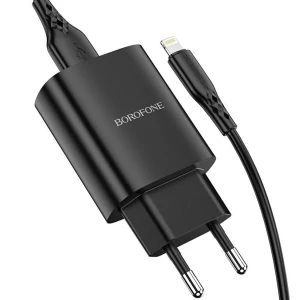 Сетевое зарядное устройство borofone с кабелем usb to lightning bn2 2xusb 2.1a, черное